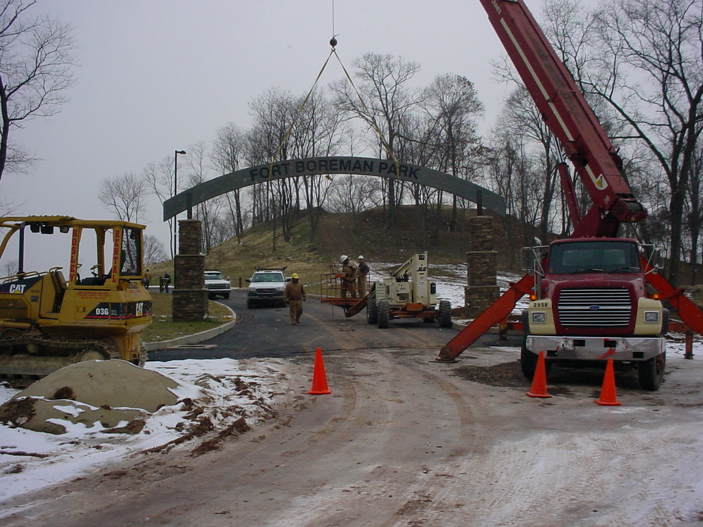 putting up the entrance sign at Ft. Boreman